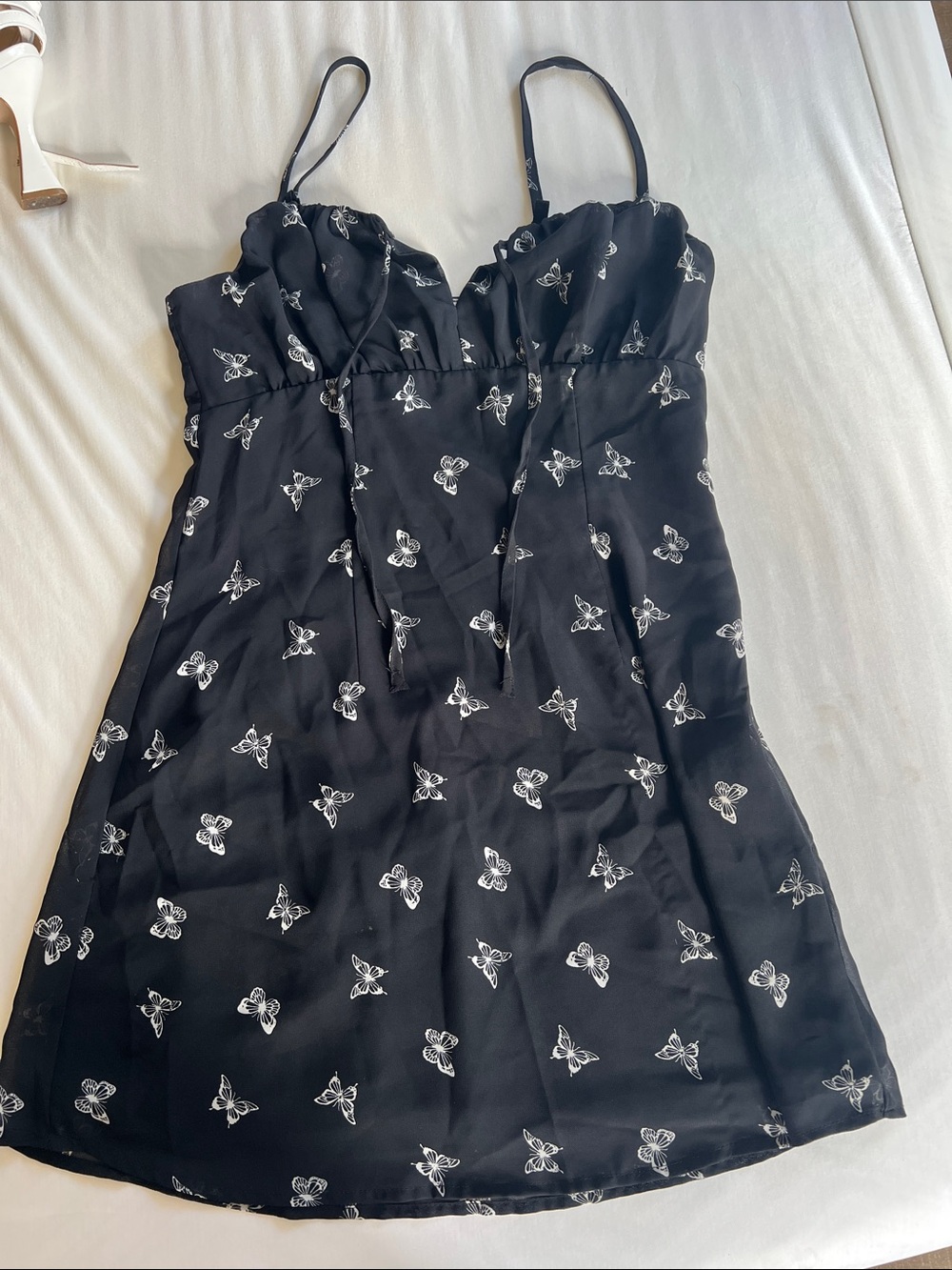 H&M Black Mini Slip Dress with White Butterfly Print